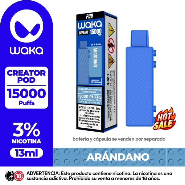 Experience WAKA Peru Disposable WAKA Ceator 15.000 Arandano Flavor Flavour 3% Nicotine Interactive Screen 13ml E-liquid | Experimente WAKA Peru Desechable WAKA Ceator 15.000 Sabor Arandano Sabor 3% Nicotina Pantalla Interactiva 13ml E-líquido

