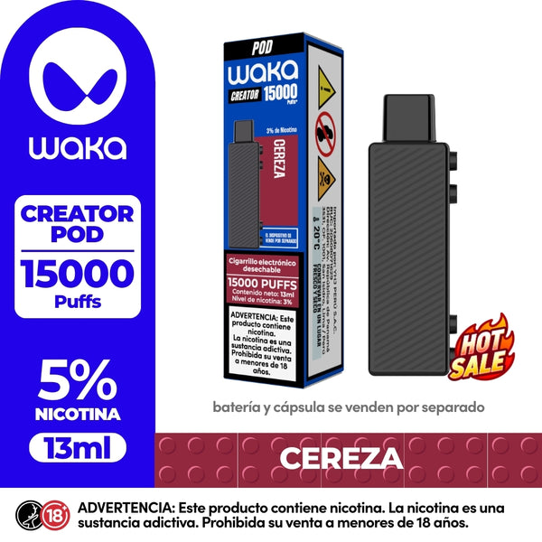 Check out WAKA Peru Disposable WAKA Ceator 15.000 Cereza Flavor Flavour 3% Nicotine Powerful Battery 13ml E-liquid | Echa un vistazo a WAKA Peru Desechable WAKA Creator 15.000 Sabor Cereza Sabor 3% Nicotina Batería Potente 13 ml E-líquido
