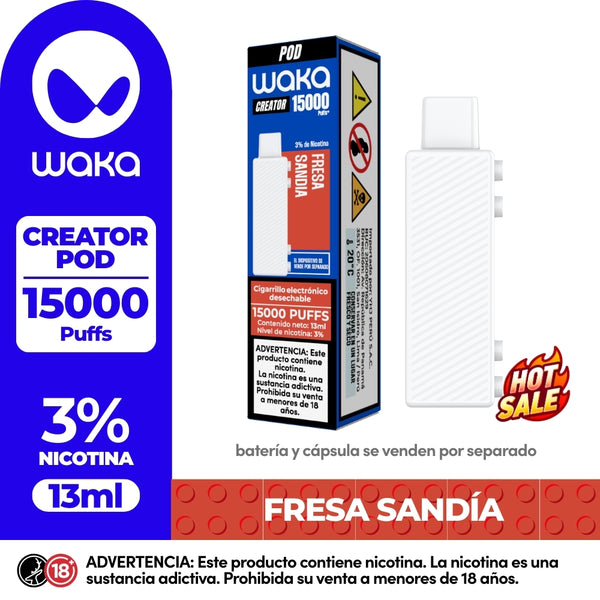 Experience WAKA Peru Disposable WAKA Ceator 15.000 Fresa Sandia Flavor Flavour 3% Nicotine Interactive Screen 13ml E-liquid | Experimenta WAKA Peru Desechable WAKA Creator 15.000 Fresa Sandia Sabor Sabor 3% Nicotina Pantalla Interactiva 13 ml E-líquido

