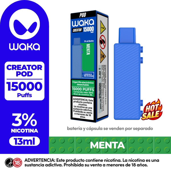 Experience WAKA Peru Disposable WAKA Ceator 15.000 Menta Flavor Flavour 3% Nicotine Adjust Your Airflow 13ml E-liquid | Experimente WAKA Peru Desechable WAKA Ceator 15.000 Sabor Menta 3% Nicotina Ajuste su Flujo de Aire 13ml E-líquido
