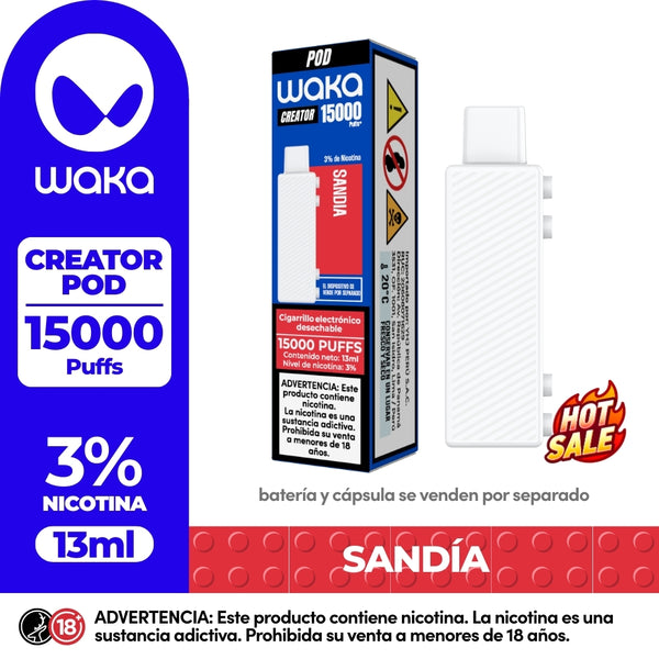 Experience WAKA Peru Disposable WAKA Ceator 15.000 Sandia Flavor Flavour 3% Nicotine Adjust Your Airflow 13ml E-liquid | Experimente WAKA Peru Desechable WAKA Ceator 15.000 Sabor Sandia Sabor 3% Nicotina Ajuste su Flujo de Aire 13ml E-líquido
