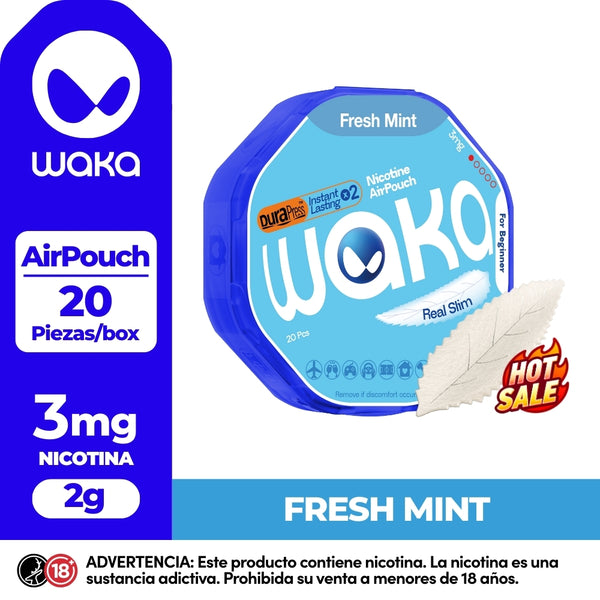 Experience WAKA Peru Disposable WAKA Airpouch Fresh Mint PE Flavor Flavour 3mg Nicotine Ultra Thin Nicotine Pouch | Echa un vistazo a WAKA Perú - Bolsa de aire desechable WAKA con sabor a menta fresca PE, 3 mg de nicotina, 20 unidades
