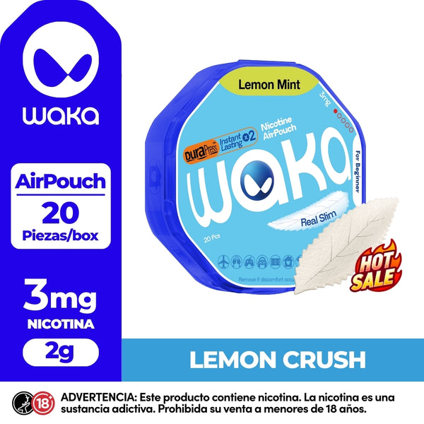 Experience WAKA Peru Disposable WAKA Airpouch Lemon Crush PE Flavor Flavour 3mg Nicotine Ultra Thin Nicotine Pouch | Echa un vistazo a WAKA Perú - Bolsa de aire desechable WAKA Lemon Crush PE con sabor a limón, 3 mg de nicotina, 20 unidades
