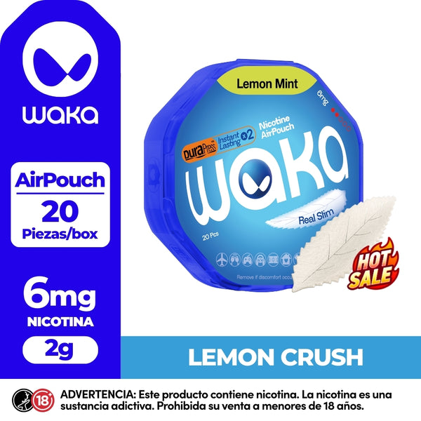 Experience WAKA Peru Disposable WAKA Airpouch Lemon Crush PE Flavor Flavour 6mg Nicotine Ultra Thin Nicotine Pouch | Echa un vistazo a WAKA Perú - Bolsa de aire desechable WAKA Lemon Crush PE con sabor a limón, 6 mg de nicotina, 20 unidades
