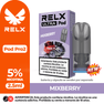 Cartucho RELX Ultra Pod sabor Mixberry. Ofrece 1500 puffs, 2.5ml de capacidad y 5% de nicotina. Compatible con dispositivos Pod Pro 2.
