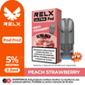 Cartucho RELX Ultra Pod sabor Peach Strawberry. Ofrece 1500 puffs, 2.5ml de capacidad y 5% de nicotina. Compatible con dispositivos Pod Pro 2.
