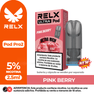 Cartucho RELX Ultra Pod sabor Pink Berry. Ofrece 1500 puffs, 2.5ml de capacidad y 5% de nicotina. Compatible con dispositivos Pod Pro 2.
