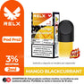 RELX Pod Pro 2 Mango Blackcurrant vape pod with 3% nicotine and 2ml capacity. Features a 'Hot Sale' badge and product branding
