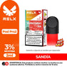 RELX Pod Pro 2 Sandia vape pod with 3% nicotine and 2ml capacity. Features a 'Hot Sale' badge and product branding
