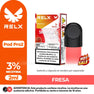 RELX Pod Pro 2 Strawberry Burst vape pod with 3% nicotine and 2ml capacity. Features a 'Hot Sale' badge and product branding.
