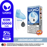 Vape desechable WAKA ICON 50.000 Puffs sabor Arándano Mint. Dispositivo con 19ml de capacidad y 5% de nicotina.
