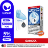 Vape desechable WAKA ICON 50.000 Puffs sabor Sandía. Dispositivo y caja con 19ml de capacidad y 5% de nicotina.
