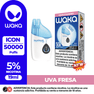 Vape desechable WAKA ICON 50.000 Puffs sabor Uva Fresa. Dispositivo con 19ml de capacidad y 5% de nicotina.
