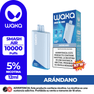 Vape desechable WAKA SMASH AIR 10.000 Puffs sabor Arándano. Dispositivo con pantalla digital, 12ml de capacidad y 5% de nicotina.
