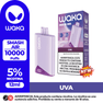 Vape desechable WAKA SMASH AIR 10.000 Puffs sabor Uva. Dispositivo con pantalla digital, 12ml de capacidad y 5% de nicotina.
