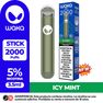 Cigarrillo electrónico WAKA STICK 2000 Puffs sabor Icy Mint (Menta Helada). Pod desechable con 5% de nicotina para el mercado de Perú.
