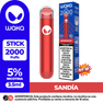 Cigarrillo electrónico WAKA STICK 2000 Puffs sabor Sandía (Watermelon). Pod desechable con 5% de nicotina para el mercado de Perú.
