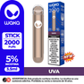 Cigarrillo electrónico WAKA STICK 2000 Puffs sabor Uva (Grape). Pod desechable con 5% de nicotina para el mercado de Perú.
